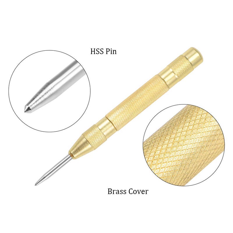 NACX Automatic Center Punch, 5â€ Brass Spring Loaded Adjustable Impact Hole Punch Breaker Tool for Window, Glass, Wood, Metal (4Pcs) - Image 3